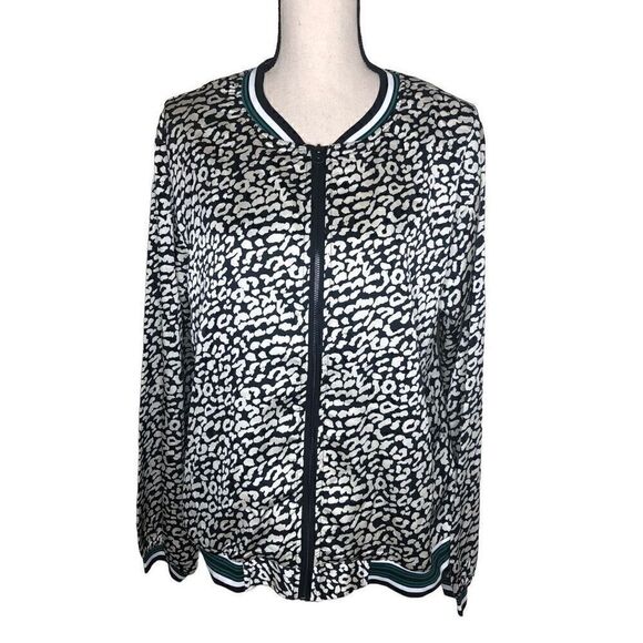 NEW Kori America Silky Black and White Animal Print Bomber Style Jacket NWT - Picture 1 of 15